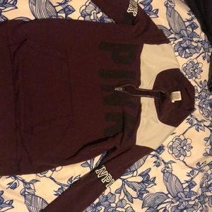 Maroon vs pink half zip up jacket